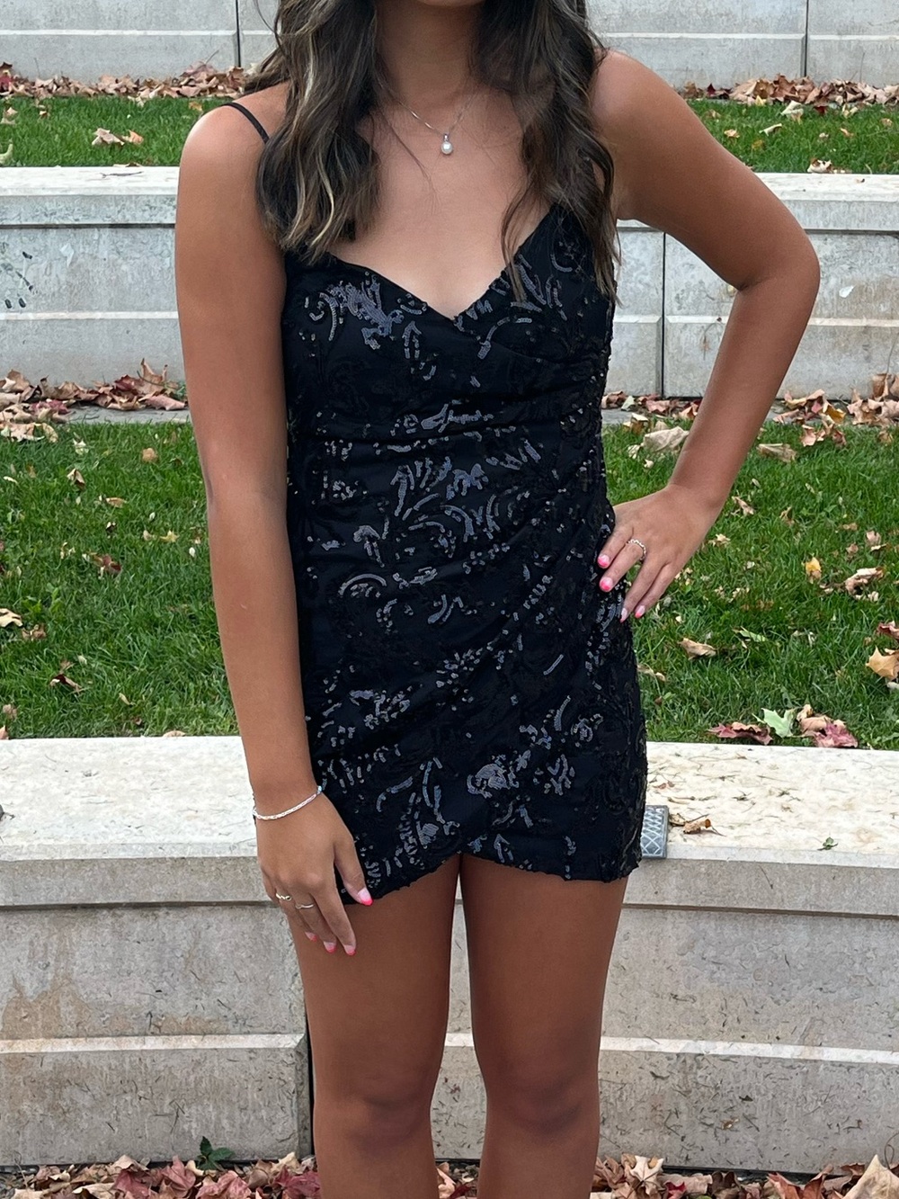 Windsor Black Sequin Spaghetti Strap Mini Dress